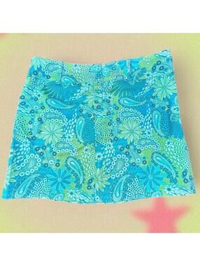 Blue & green paisley floral Y2K mini skirt by Doki Geki